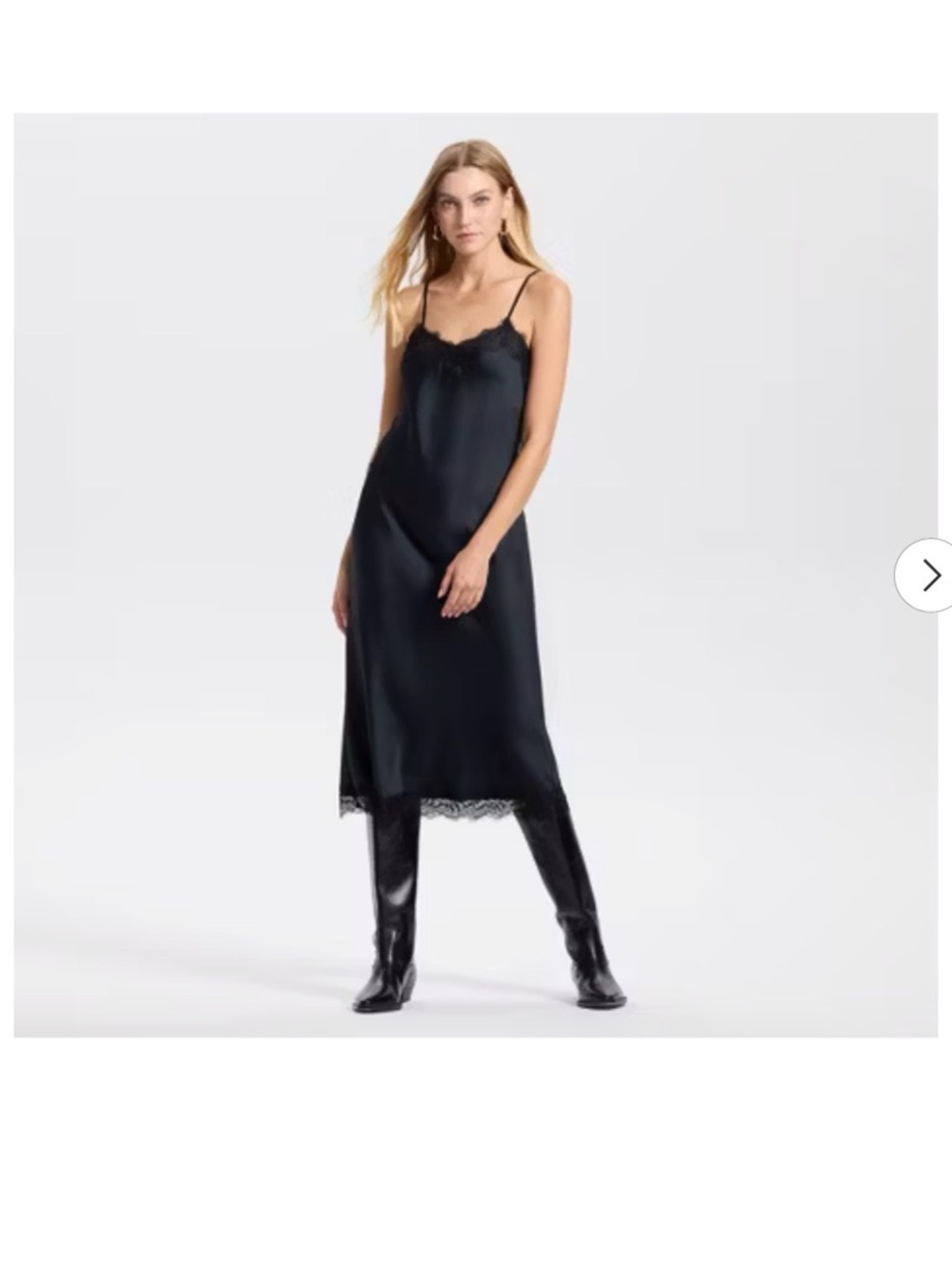 a new day Black Satin Lace-Trim Midi Slip Dress